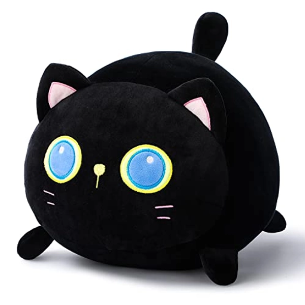 Cat Plush Toy, 12" Stuffed Animal Black Kitten Plushie Doll, Soft Fluffy Pllow Hugging Toy - Present for Every Age & Occasion