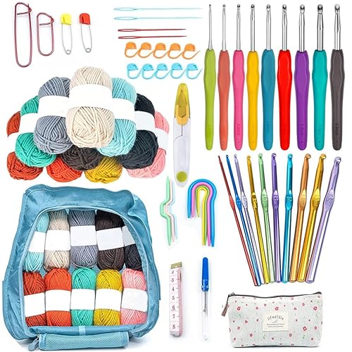 59 PC Crochet Kit Knitting Tools for Adults Kids, Crocheting Kit Includes 10 Crochet Yarns, 19 Crochet Hooks and Knitting & Crochet Supplies, Crochet Kits for Starter Beginner Crochet Lover - Type 3