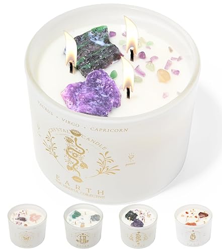 Taurus Virgo Capricorn Gifts for Women - 12oz Crystals and Healing Stones, Healing Crystal Candles for Women. Spiritual Astrology Zodiac Birthday Gifts. Aromatherapy, Soy Wax Candles for Home Scented - Earth Zodiac Signs - Taurus, Virgo, Capricorn