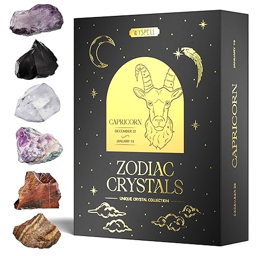 Wyspell Capricorn Crystal Set - 6 Capricorn Crystals and Healing Stones - Capricorn Gifts for Women - Capricorn Birthday Gifts for Women - Astrology Gifts for Women - Zodiac Crystal Set - Healing Gift - Capricorn