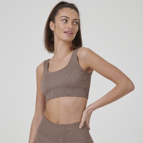 Signature Ribbed Seamless Crop Top - Taupe / S