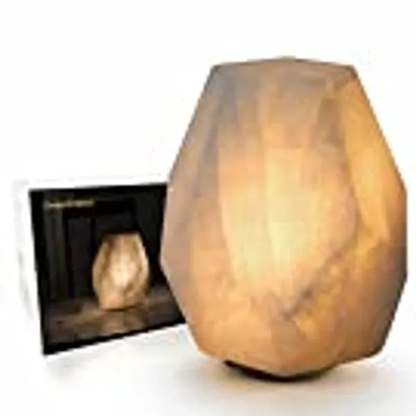 Phiestina Handcrafted Solid Stone Lamp Carved from Natural Calcite, Unique Lamp with One-of-a-Kind Crystal Texture, Dimmable Small Table Lamp for Bedside Bedroom, Accent Lamp, Pentagon White