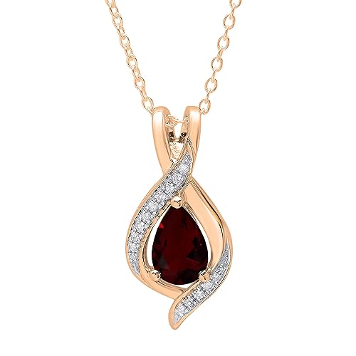 Dazzlingrock Collection 9X6 mm Pear Gemstone & Round White Diamond Ladies Teardrop Pendant , 18K Gold - Garnet - Rose Gold