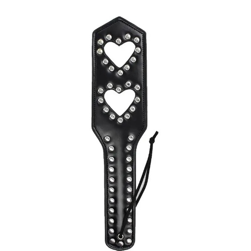 Perfectly Pink Vegan Leather Paddle with Kawaii Princess Design - 2 Heart Black
