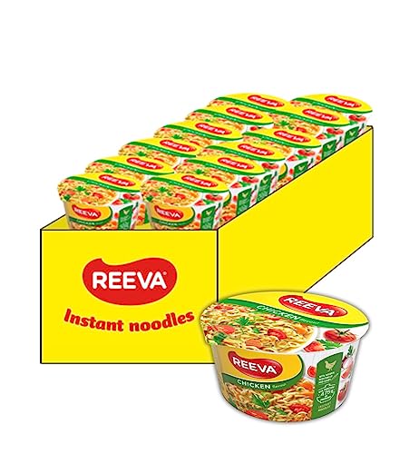 Reeva Instant Bowl Noodles Halal Certified Instant Chicken Noodles 75g (Pack of 6) + FabFinds Mug