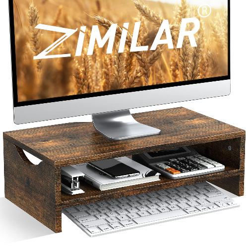 Zimilar Monitor Stand Riser, 2 Tiers Laptop Computer Monitor Riser for PC Screen, iMac, Desktop Wooden Screen Monitor Stand Riser with Storage Organizer for Home Office - Rust Brown