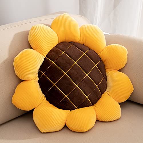 XIXISA 19" 3D Flower Floor Pillow Seating Cushion Mat & Sunflower Shaped Decorative Plush Throw Pillows Cushions, for Home Room Decor, for a Reading (Yellow, 19 inch) … - 19 inch - Yellow