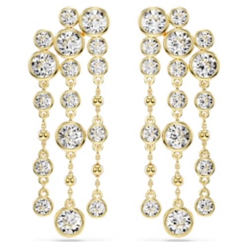 Pendants d'oreilles Imber, Taille ronde, Chandelier, Blanches, Placage de ton or