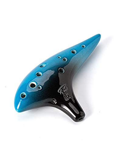 “Ocean Notes” 12 Hole Sweet Potato Ocarina Graceful Shape Pottery Ocarina in Alto C (Blue & Black) - Blue & Black