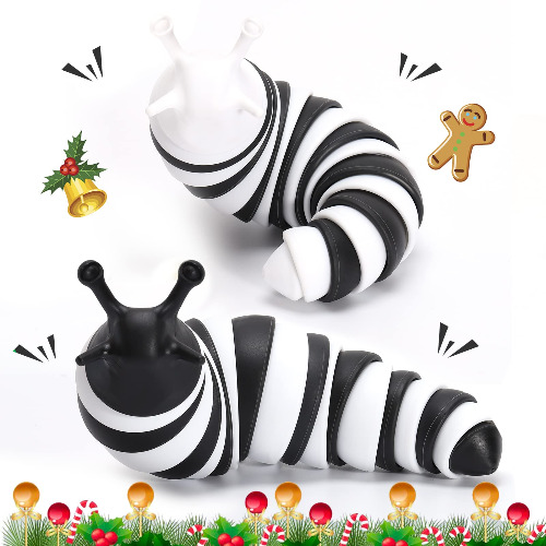 DAMEING Fidget Slug, 2 Pack Sensory Slug Fidget Toys for Kids, Toddlers, Adults, Autism Sensory Toys for Autistic Children, Stress Relief Birthday Gifts Desk Toys for Girls Boys (Black+White) - Black+White