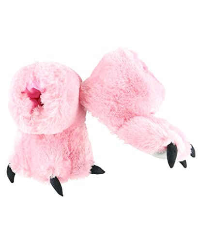 Lazy One Animal Paw Slippers for Kids and Adults, Fun Costume for Kids, Cozy Furry Slippers - Small - Pink Bear Paw Slippers