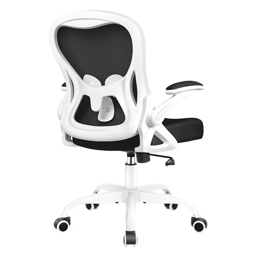 Winrise Office Chair Desk Chair, Ergonomic Mesh Computer Chair Home Office Desk Chairs, Swivel Task Chair Mid Back Breathable Rolling Chair with Adjustable Lumbar Support Flip Up Armrest (White) - White - WR935
