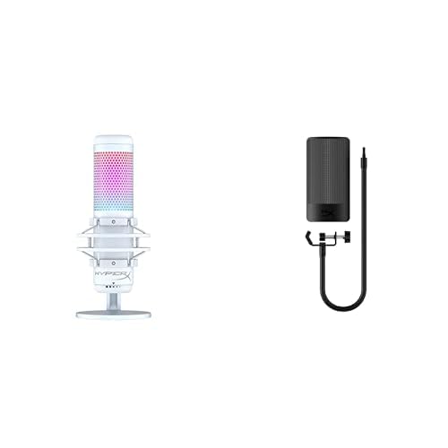 Bundle of HyperX QuadCast S – RGB USB Condenser Microphone for PC, PS5, Mac, Anti-Vibration Shock Mount, 4 Polar Patterns, Pop Filter, Gain Control, White + HyperX Shield Microphone Pop Filter - Shield - White