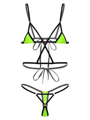CHICTRY Women's Strappy Lace-Up Extreme Micro Bikini Set Bra Top with Thongs O Rings Swimsuit - Fluorescent_green