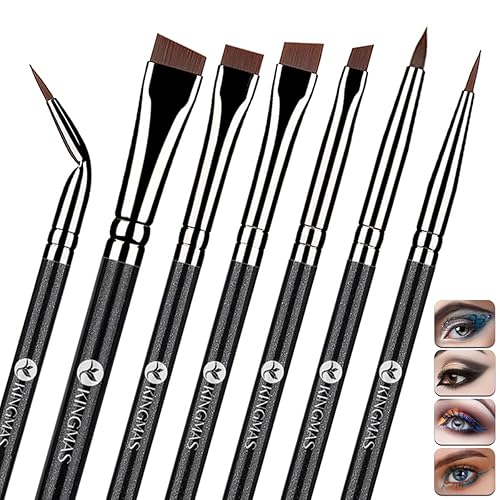 KINGMAS 7pcs Eyeliner Brush Set, Angled Flat Gel Eye Liner Makeup Brushes, Ultra Thin Liner Brush, Fine Point Eyeliner Brushes for Women Girls