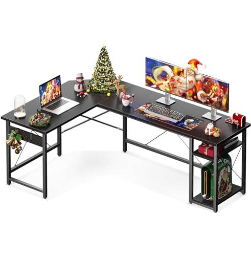 Coleshome L Shaped Computer Desk 59" with Storage Shelves, Corner Gaming, Sturdy, Writing, Workstation, Modern Wooden Desk Office Desk, Wood & Metal, Black - Black - 59-Inch