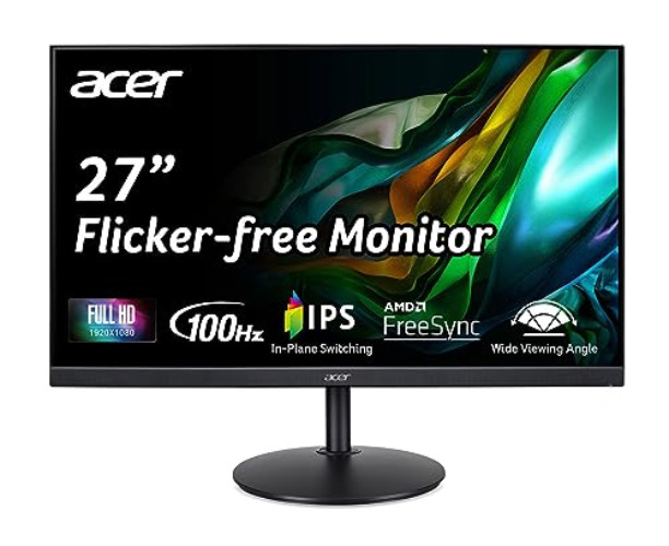 Acer CB272 Ebmiprx 27" FHD 1920 x 1080 Zero Frame Home Office Monitor | AMD FreeSync | 1ms VRB | 100Hz | 99% sRGB | Height Adjustable Stand with Swivel, Tilt & Pivot (Display Port, HDMI & VGA Ports) - 27-inch - FHD 100Hz