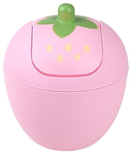Manafun Cute Mini Waste Bins, Strawberry Desk Trash Can Roll Cover Wastebasket, Food Organizer for Office, Room, Desk, Bathroom (Pink) - Pink