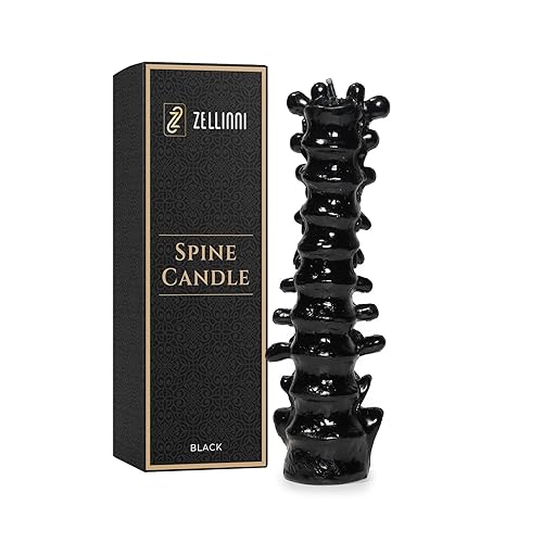 Zellinni Spine Candle for Halloween Decor - Premium Unscented Soy Candle w/Cotton Wick for Clean Burn - Goth Room Decor Vertebra Candles for Parties Home Rituals Halloween Decorations Indoor - Black - Black
