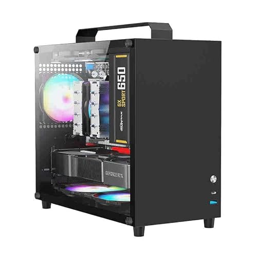 ALAMENGDA V500 Mini Portable M-ATX/ITX Computer Case, Mini-Tower CASE, Full Side Glass Transparent DIY Desktop Case with Handle, Support 320MM GPU Size (Black-2.0) - Black-2.0
