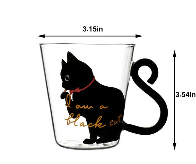 Cat Lover Creative Cartoon 8.5oz Glass Mug - Black