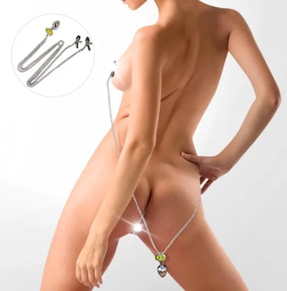 Butt plug with nipple clamps, Metal Butt Plug, Adult Toys, anal plug