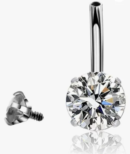 HQLA 14G Belly Button Rings Surgical Stainless Steel Round Cubic Zirconia Navel Barbell Stud Body Piercing - Clear