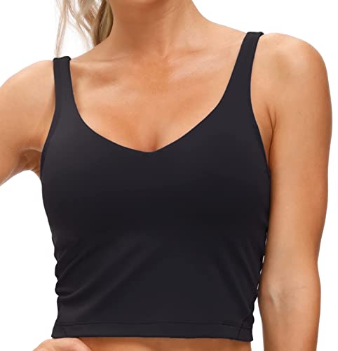 THE GYM PEOPLE Womens' Sports Bra Longline Wirefree Padded with Medium Support - Black - Medium
