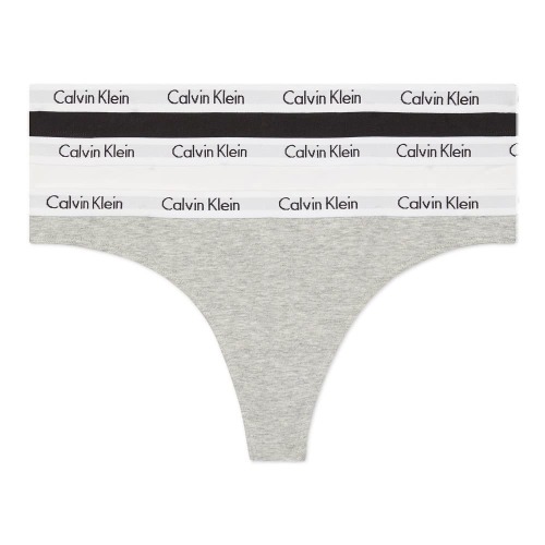 Calvin Klein Women's Carousel Logo Cotton Thong Panty, Black/White/Grey Heather, Medium - 