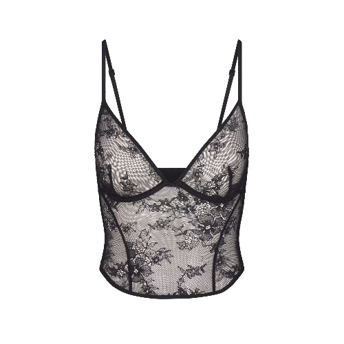ULTRA FINE LACE PLUNGE CORSET | ONYX | XXS