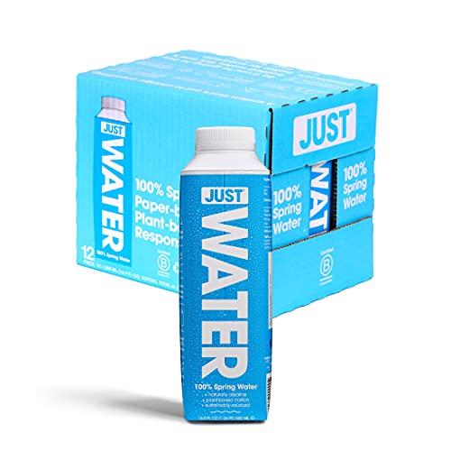 JUST Water, Premium Pure Still Spring Water in an Eco-Friendly BPA Free Plant-Based Bottle - Naturally Alkaline, High 8.0 pH - Fully Recyclable Boxed Carton, 16.9 Fl Oz (Pack of 12) - Recyclable Boxed Water Bottle - 16.9 Fl Oz (Pack of 12)