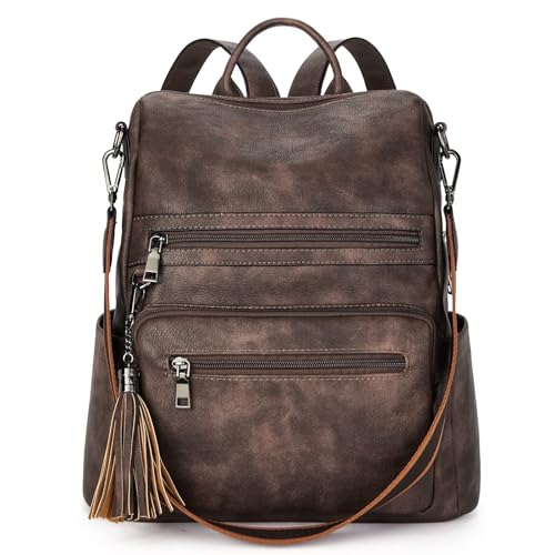 Telena Womens Backpack Purse Vegan Leather Large Travel Backpack College Shoulder Bag with Tassel - 1-dark Coffee