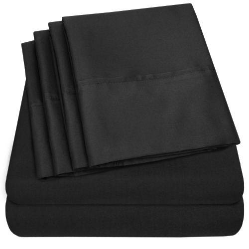 Sweet Home Collection 6 Piece Bed Sheets 1500 Thread Count Fine Microfiber Deep Pocket Set-Extra Pillow Cases, Value, Queen, Black - Black Queen