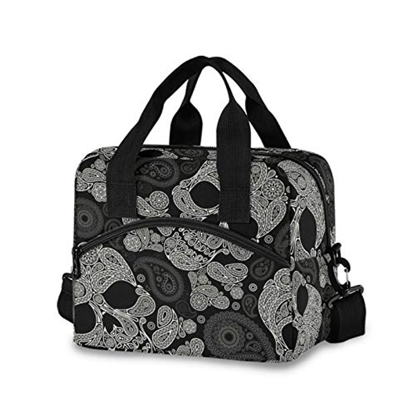 Skull Insulated Lunch Bag Reusable Lunch Tote Bag Cooler Bag for Women Men Adult Lunch Box with Adjustable Shoulder Strap Leakproof Lunch Bag for Work School Picnic Camping
