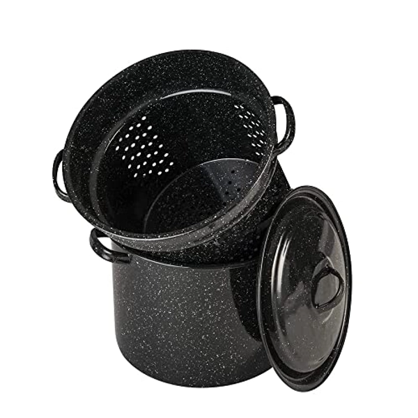 Granite Ware 7.5 qt Multiuse Pasta Pot Set with Lid and Strainer. Enameled steel perfect for seafood, soups or sauces.