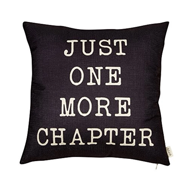 Fjfz Just One More Chapter Motivational Sign Cotton Linen Home Decorative Throw Pillow Case Cushion Cover with Words for Book Lover Worm Sofa Couch, Black, 18" x 18"
