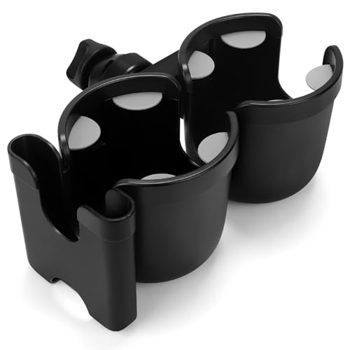 Accmor Stroller Cup Holder with Phone Holder, Bike Cup Holder, Universal Cup Holder for Uppababy Nuna Doona Strollers, 2-in-1 Cup Phone Holder for Stroller, Bike, Wheelchair, Walker, Scooter - Black Double Holder