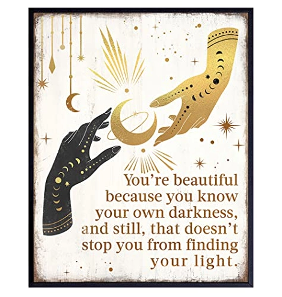 Boho Witchcraft Wall Art - Gothic Witchy Room Decor - Inspirational Positive Quotes for Women - Encouraging Gifts - Shabby chic Celestial Wicca Wiccan Witch Motivational poster - Pagan Supplies
