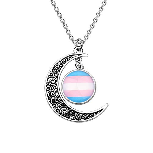 UJIMS Gay & Lesbian  Pride Gifts LGBTQ Crescent Moon Charm Pendant Necklace Rainbow Pride Jewelry for Transgender Pansexual Asexual - Gender Fluid Necklace