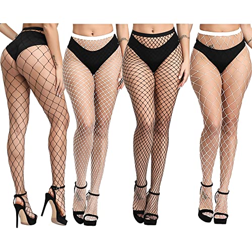 Notherss 4 PCS Womens High Waist Tights Fishnet Stockings,fishnet stockings for women, black and white fishnet stockings,plus size fishnet stockings,Fishnet Leggings1
