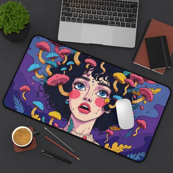 Mystic Mushroom Maiden XXL Gaming Mousepad – Vivid Fantasy Desk Mat