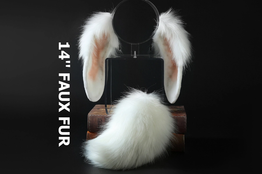 White lop bunny ear and tail set rabbit ear and tail set bunny ears tail cosplay anime ears bunny ear headband rabbit ear petplay