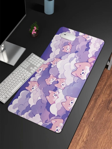 Cute Dog Desk Mat, Kawaii Desk Mat, Anime Dog Mouse Pad, Cute Pastel Purple Desk Mat, Cute Desk Decor, Cute Long Mouse Pad