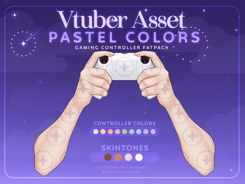 Vtuber Controller Asset Bundle | Pastel | Light | Twitch Streamer Gamer Prop | Vtube Studio OBS Gesture Pose | Layerable Character Hand