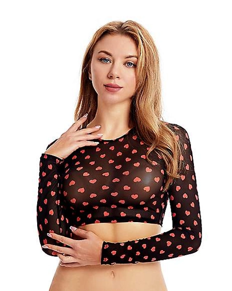 Black and Red Heart Mesh Crop Top