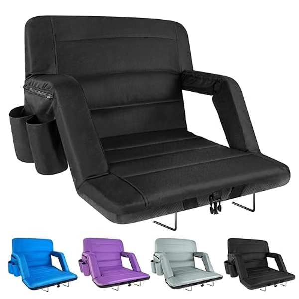 yeyeeyyee Stadium Seats with Back Support Wide, Exclusive Bleacher Chairs with Back and Cushion Folding Stadium Chairs, 6 Reclining Positions Waterproof Bleacher Seats with 2 Hooks (Wide|22.5" Black)