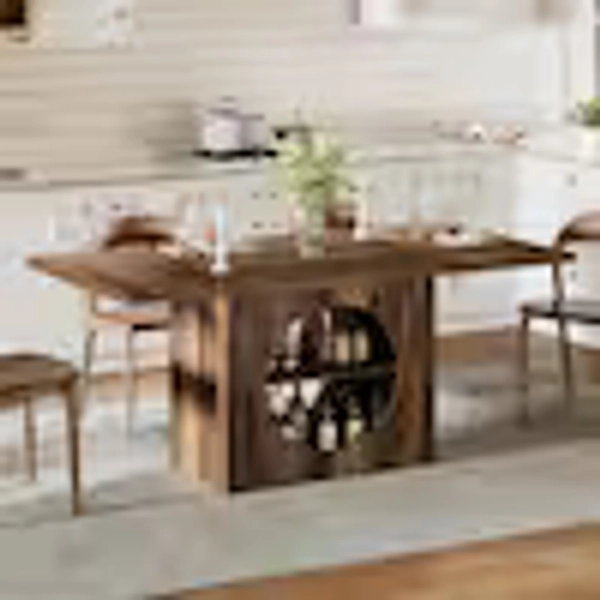 TRIBESIGNS WAY TO ORIGIN Halseey 63 in. Rectangular Rustic Brown Wood Pedestal Dining Table with Storage, Farmhouse Dinner Kitchen Table for 4 HD-RY0113-HYF