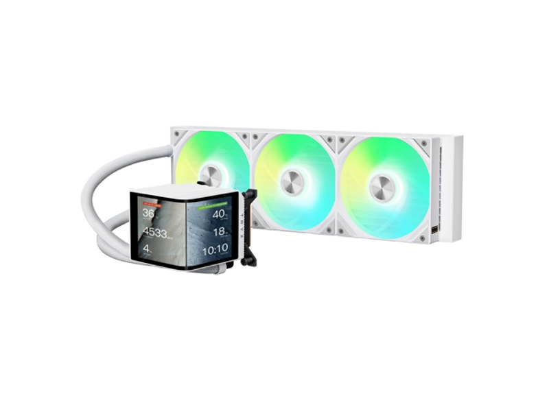 TRYX PANORAMA 360 ARGB White 360mm AIO 6.5'' AMOLED Curved Screen 3D Anamorphic Effect Customizable AIO Cooler 360mm Asetek 8th Gen V2 320w TDP