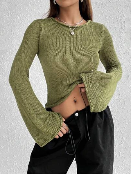 SHEIN MOOSTA Mångsidig Sexig Enfärgat Färgad Klockärm Tröjor