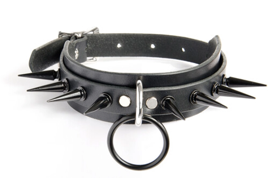 Black Spikes and Black O-Ring Leather Choker